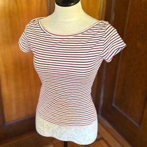 Collectif Fitted Striped T-Shirt Top, in red white & blue, sz Large